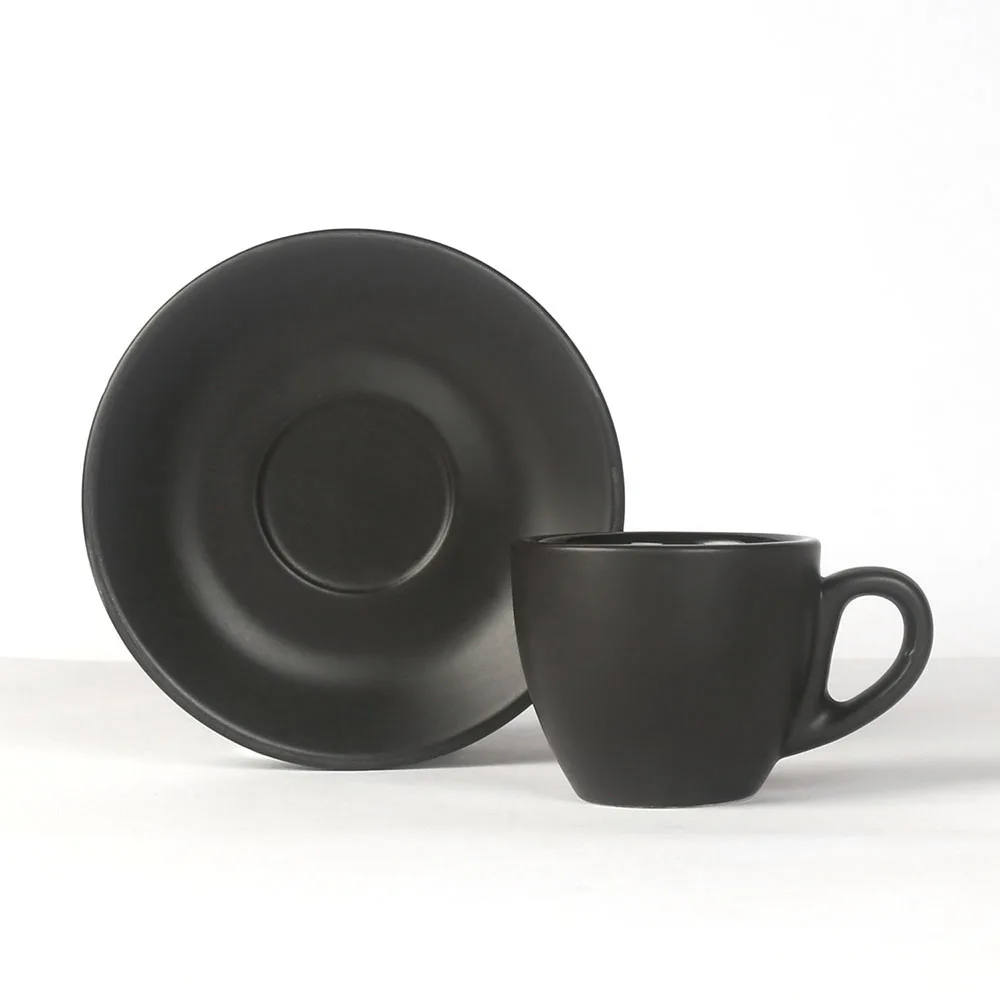 75ml 2.65oz Matte Glossy Black Ceramic Espresso Cup With And Saucer Set