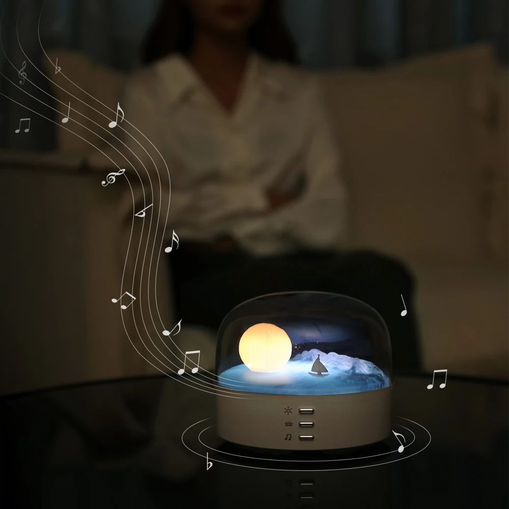 USB Charging Moon Landscape Desk Light LED Table Lamp Bedroom Bedside Speaker Table Lamp for Home Hotel Decoration