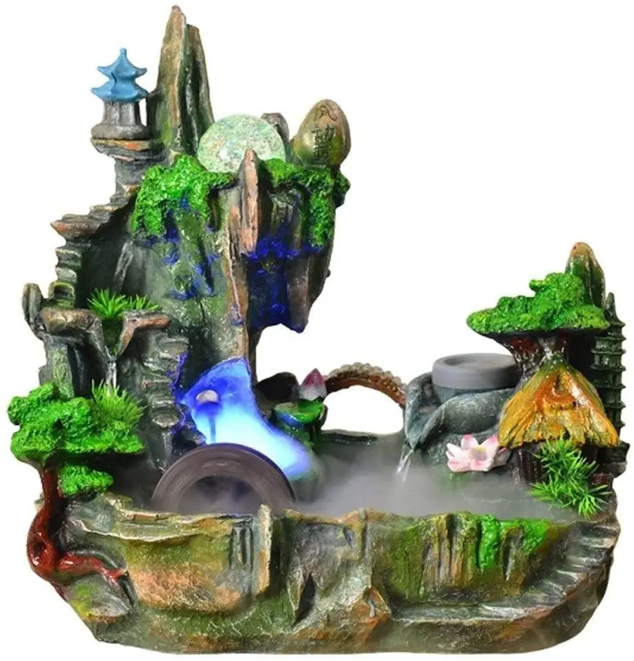 Indoor Fountains Tabletop Rockery Flowing Fountain with LED Lights, Indoor Waterfall Fountain for Stress Relief, Crafts Bonsai
