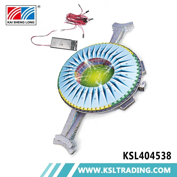 Nice design 168pcs paper EPS 3d football stadium puzzle with LED light