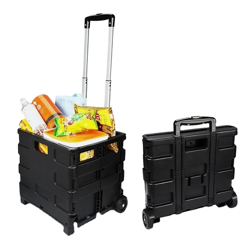 Cheap Folding Storage Box Folding Plastic Trolley Box Car Cart Extra Small Plastic Hand Trolley Luggage Cart