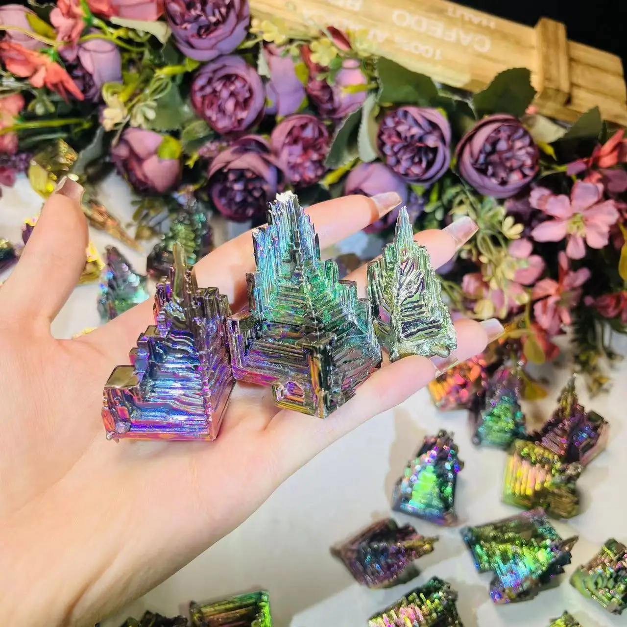 Wholesale High Quality  Carved Crystal Gemstone Bismuth Ore Tower  for Decoration