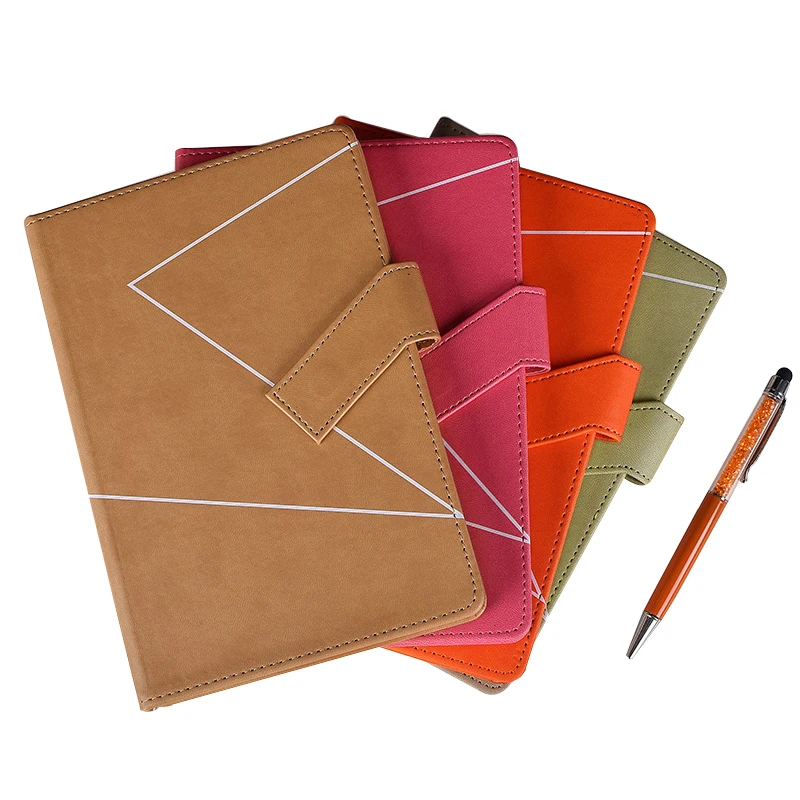 Amerpromo Dotted Hardcover Notebook PU Leather Perforated 100gsm Ink-Proof Paper Pocket Elastic Closure Pen Holder Bookmark