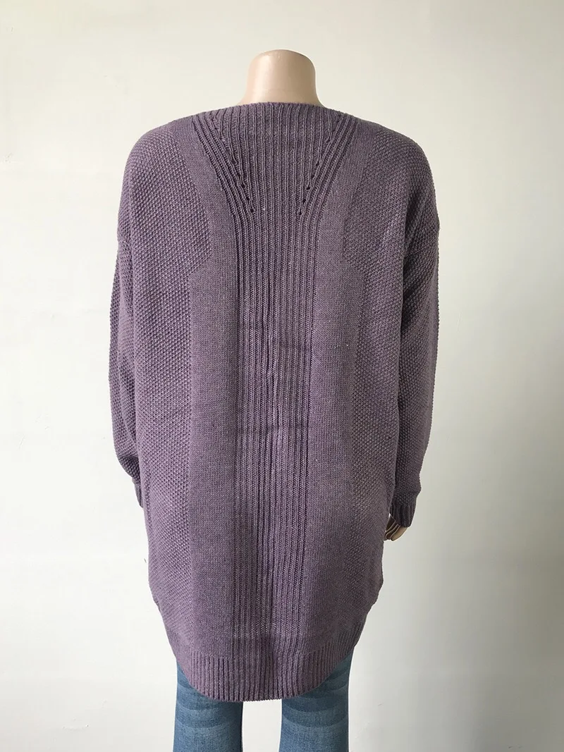 
Classic Style Women Cardigan Quick Dry Purple Full Sleeve Clothing Sweaters With Pockets 