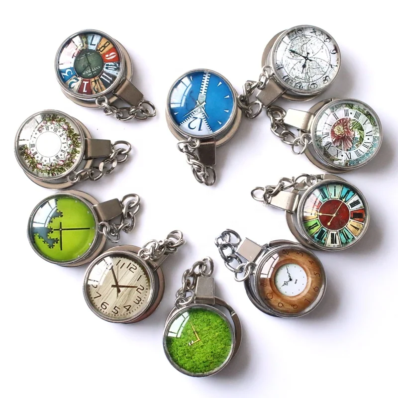 
Custom Photo Double-sided 0.98inch Round Roman Clock Pattern Printed Crystal Glass Keychain 