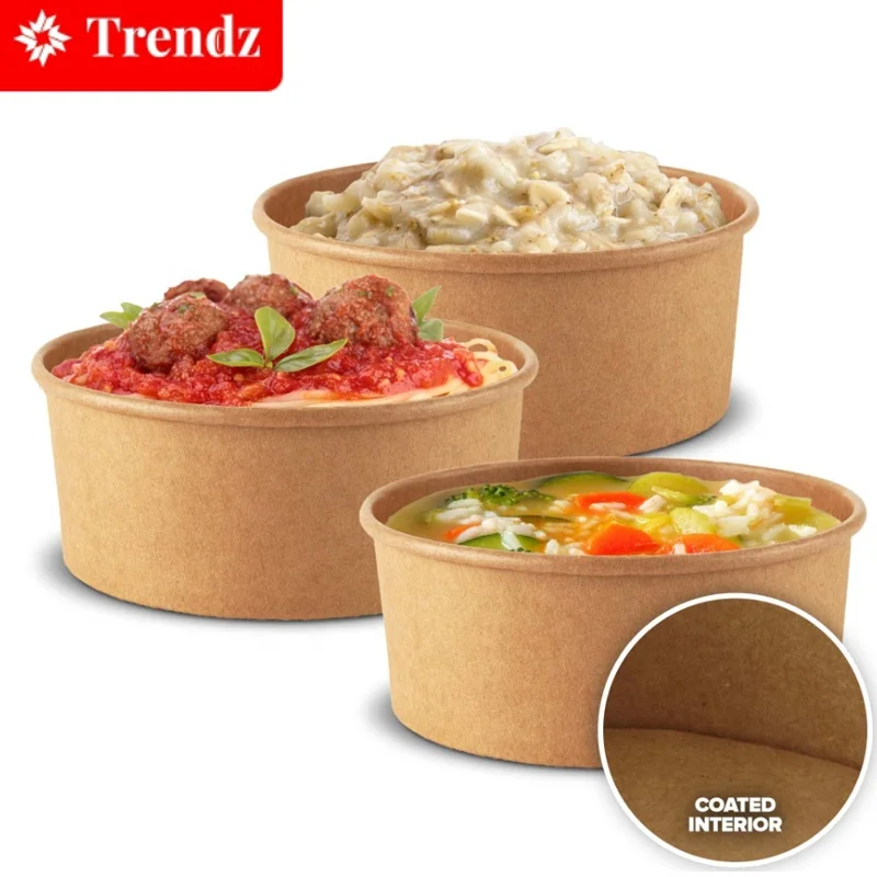 Custom Print Eco-friendly Disposable Food To Go Packaging Container Kraft Paper Rice Soup Cup Take Away Salad Bowl With Lid