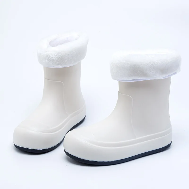 Winter Rain Shoes Women Plus Velvet Fashion Rain Boots Comfortable Waterproof Shoes Non-Slip Wear-Resistant Rubber Shoes