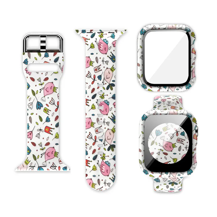 
Floral flower print watch silicone case for Apple iWatch bands and cover case Combo sales 