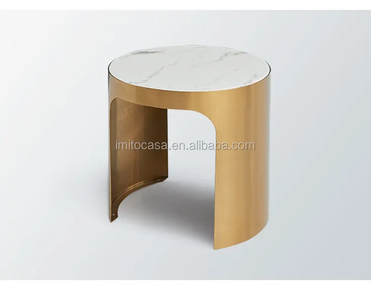 
Italian Fancy Modern Living Room Furniture Faux White Marble Coffee Table With Stainless Steel Base Round Creative Center Table 