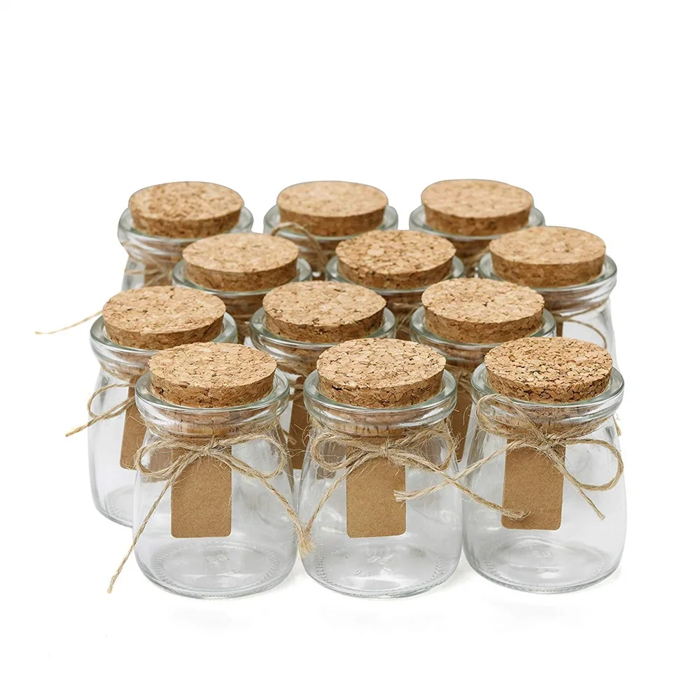 Glass Favor Jars With Cork Lids  Honey Pot Bottles 12pc Bulk Set Plus Label Tags and String  3.4oz Wedding and Party