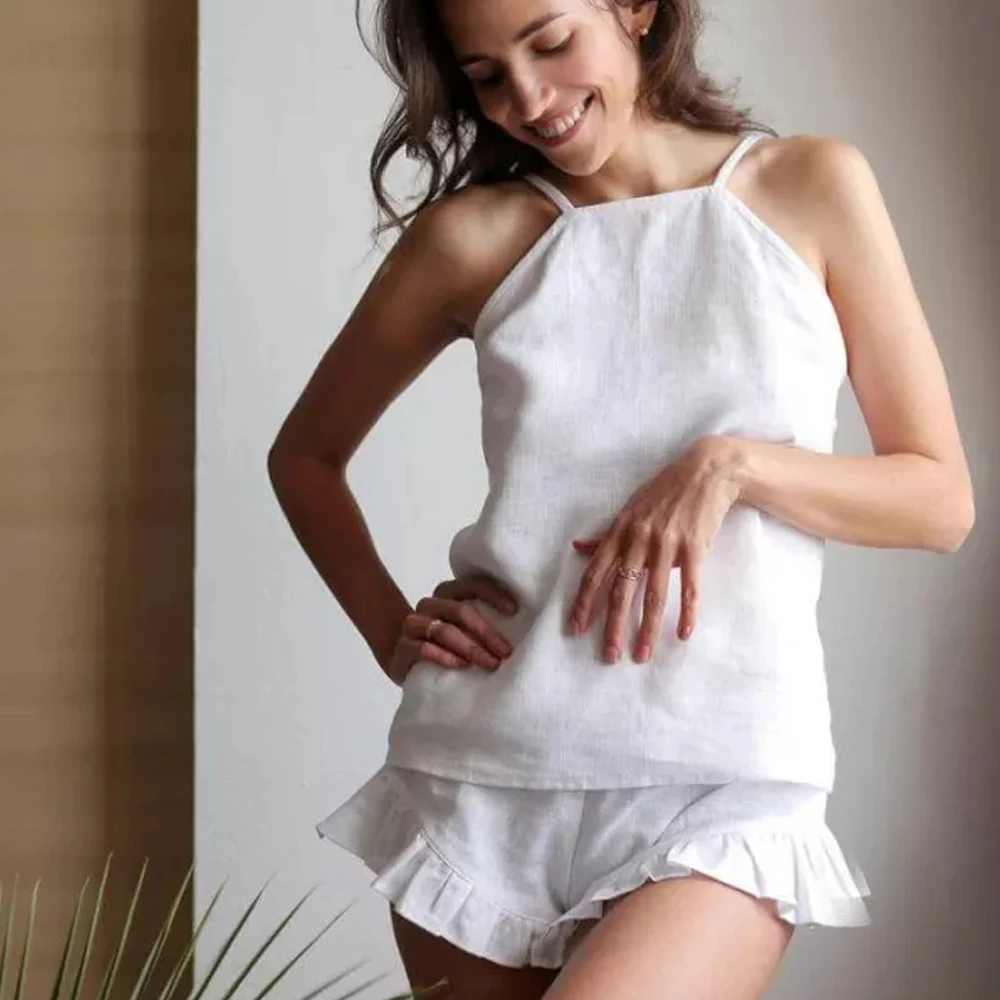 Organic French Natural Flax Sleepwear night shirt  pure linen pajamas for women Customized Size embroidered wholesale