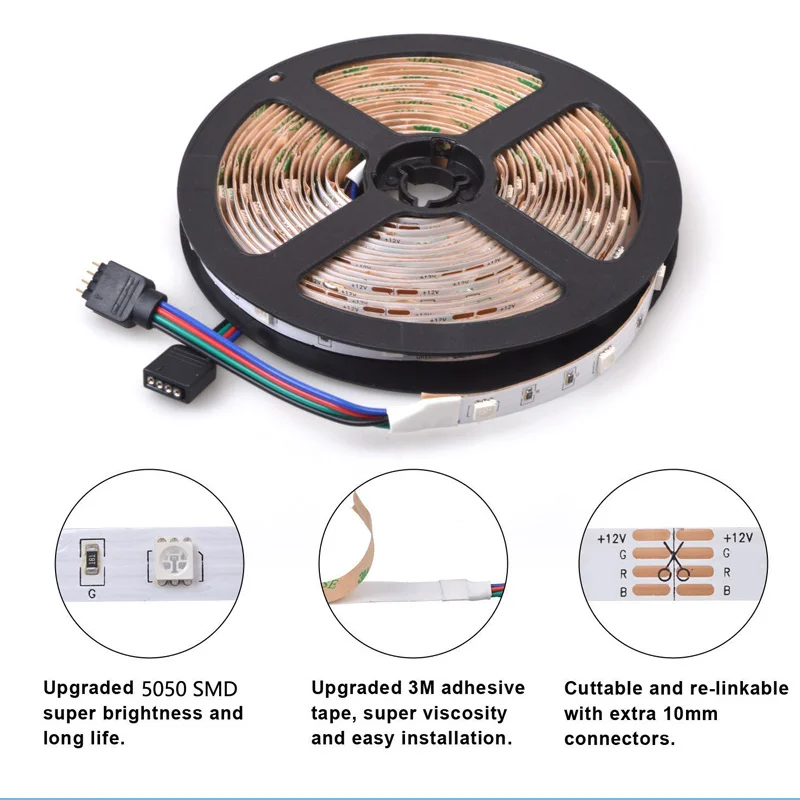 factory direct selling hits 5050RGB 5V 12v kit 30leds/M RGB IP65 IP20 Support wifi color tv led usb led strip lights