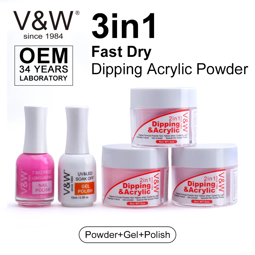 VW Wholesale Fast Dry 3 In 1 Dip Powder Kit Nails Dipping Powder System Acrylic Powder For Dipping French Color Starter Kit
