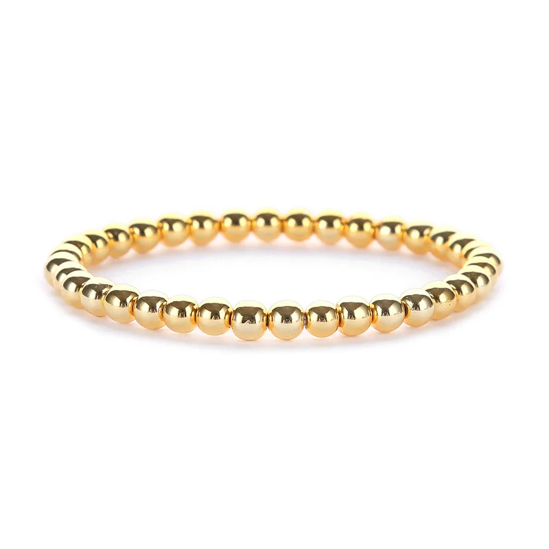 Wholesale Minimalist 14k Gold Plated Stainsteel Beads Stackable Filled Beaded Stretch Bracelet