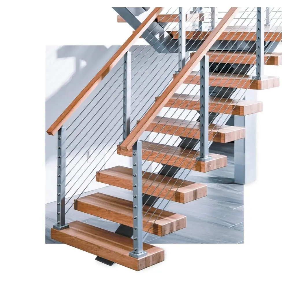 Orient Prefab Floating Staircase Modern Carbon Steel Mono Beam Beech/Oak Wood Tread Stairs Indoor/Staircase Design For Houses