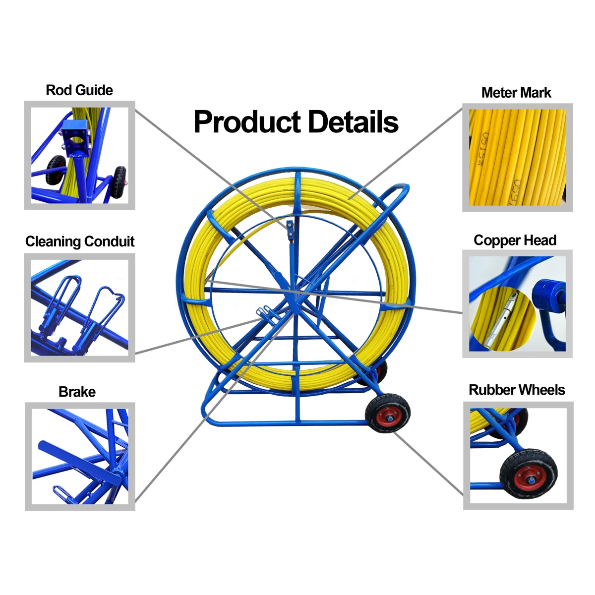 Factory Wholesale Fiberglass Detectable Duct Rodder Fiberglass Rod for Threading Cables pusher