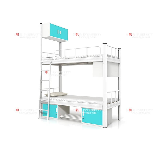 Dormitory Furniture Metal Double Metal Iron Bunk  Bed Designs with Storage Cabinets