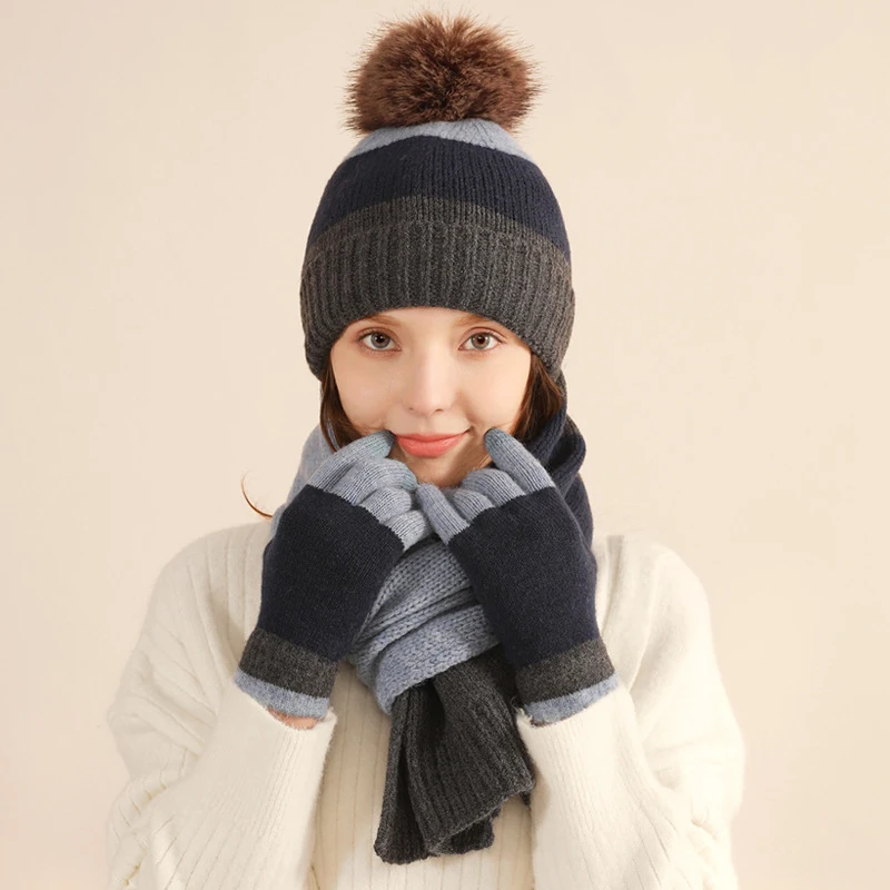 2025 Custom New Fashion Winter Beanie Hats Scarf Gloves Set for Children and Women
