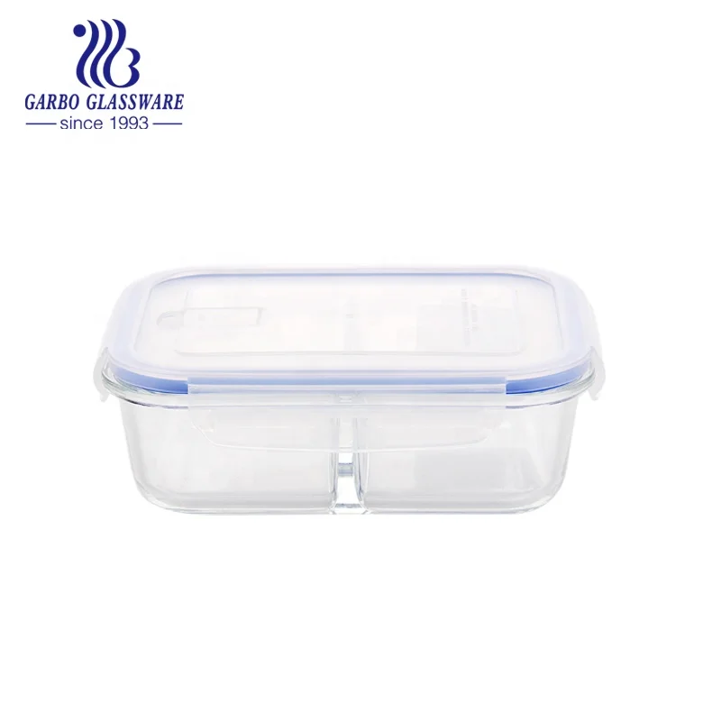 1L Glass Lunch Box With Divider and Lid Heat resistant glass food container