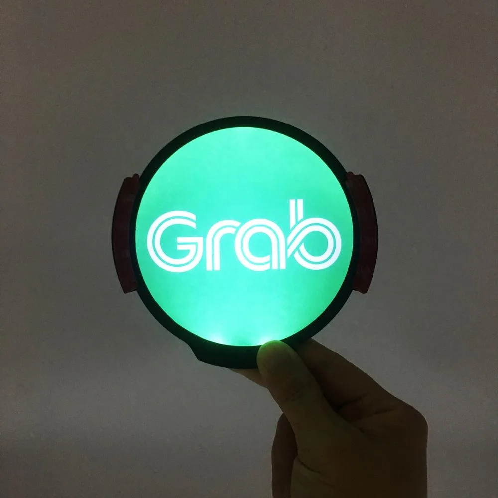 GRAB Rideshare Sign, LED Light Logo Sticker Decal Glow, Wireless Decal Accessories Removable Glowing Sign For Car Taxi