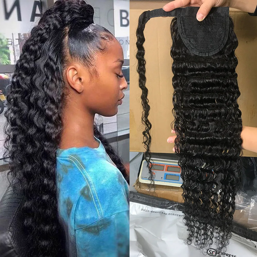 Factory wholesale human ponytail popular hair loose deep wave high quality ponytail, natural color ponytail good hair to buy