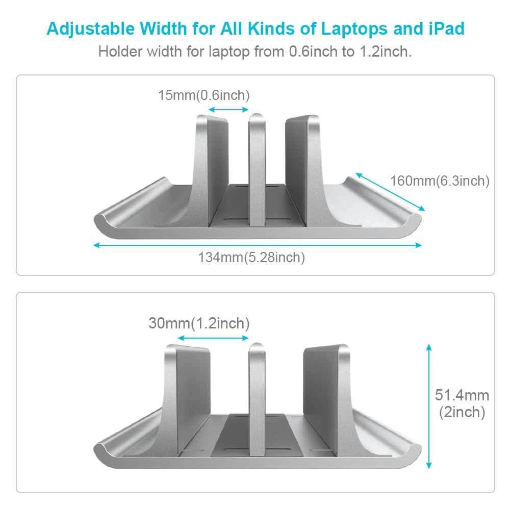 Новый дизайн 4 в 1 до 17,3 дюймов-серебряный Настольный двойной держатель Регулируемая металлическая алюминиевая вертикальная подставка для ноутбука