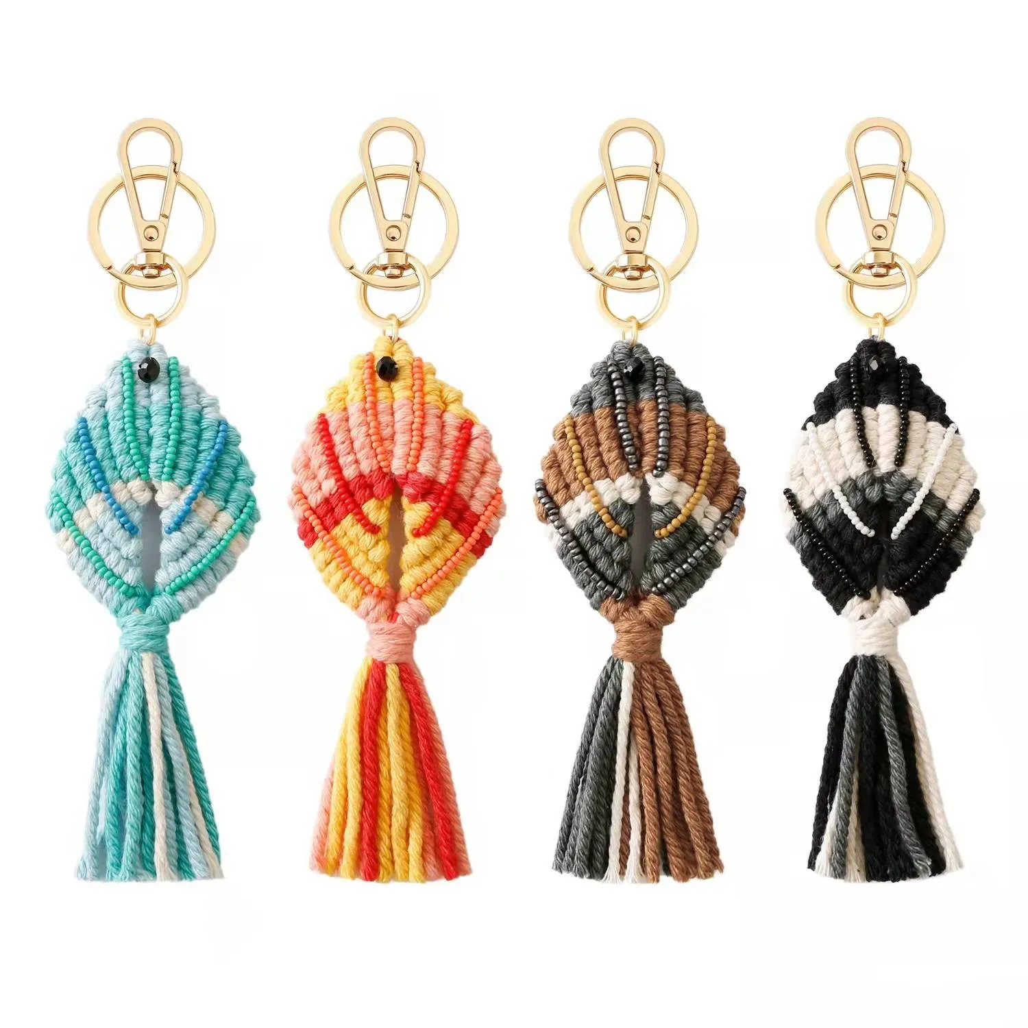New Trendy Ins Hand Weave Boho Fish Shaped Seed Beads Macrame Tassel Keychain Bag Charm Accessories