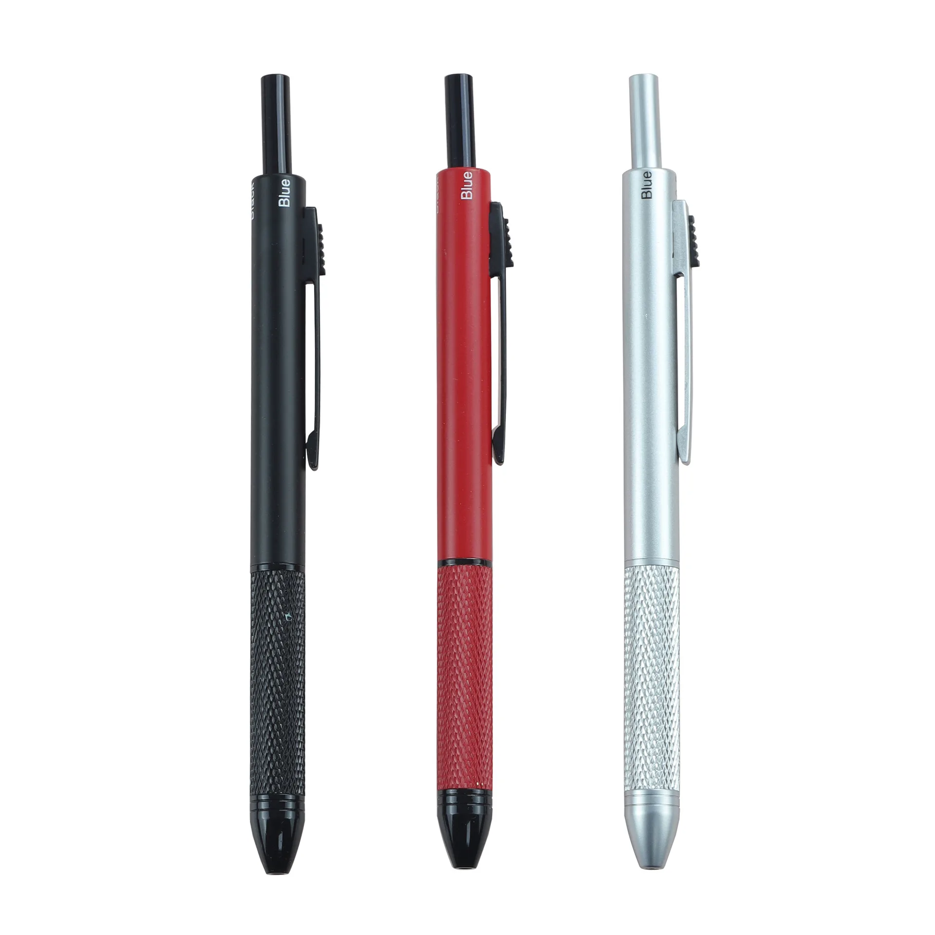 Metal Push Ballpoint Pen Red Black Blue 3 Ink Refill Color Pen One Pencil Multi-function 4 in 1 Pen Printable logo