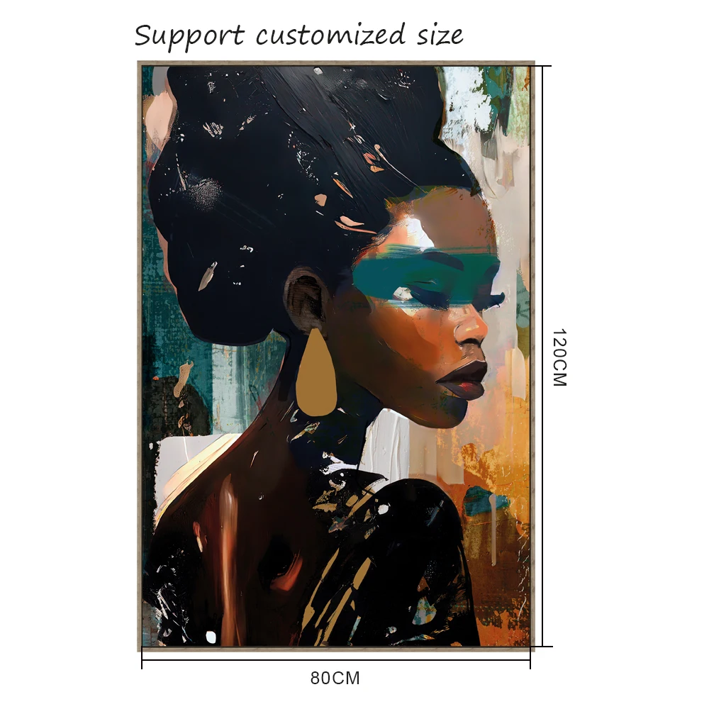 beautiful woman figure paintings oil handpainting modern african lady foil canvas art woman graffiti frames art for home decor