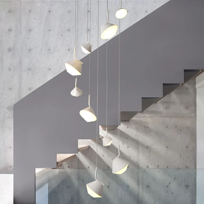 VVS 2021 led iron modern stairwell light white staircase chandelier for high ceilings