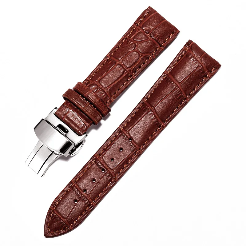 Leather Watch Band Strap Butterfly Deployment Buckle 18mm 20mm 22mm 24mm Polished Metal Clasp Watch Accessories
