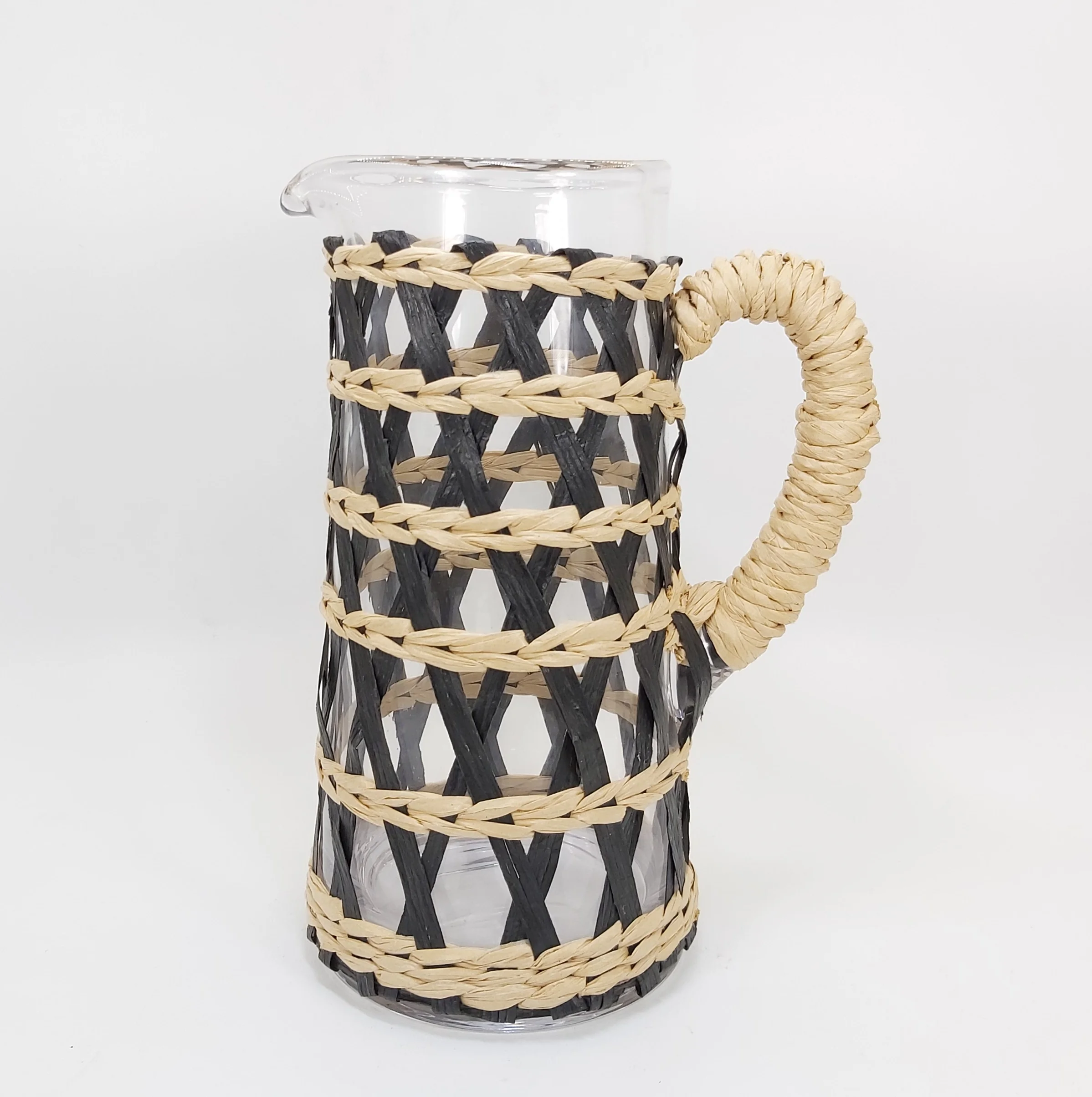 custom hand blown paper wrapped glass pitcher with handle