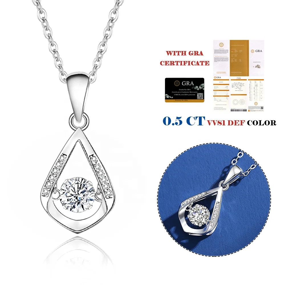 Fine Jewelry S925 Sterling Silver Heart Vvs Moissanite Necklace Heart Shaped Pendant Necklaces For Girlfriend