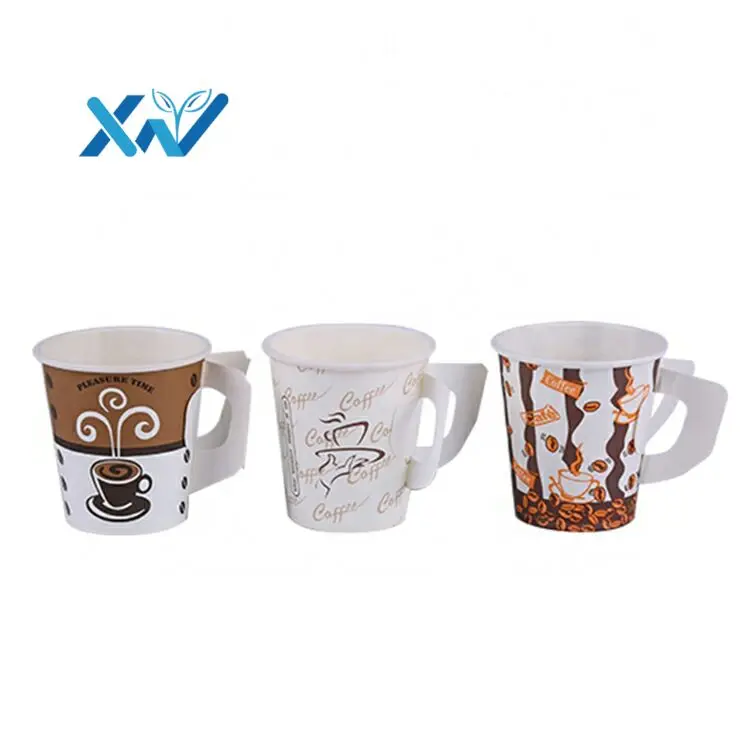 Изготовленный на заказ логотип высокое качество одноразовые однослойные кофейные бумажные стаканчики с ручкой для горячих напитков от китайского производителя
