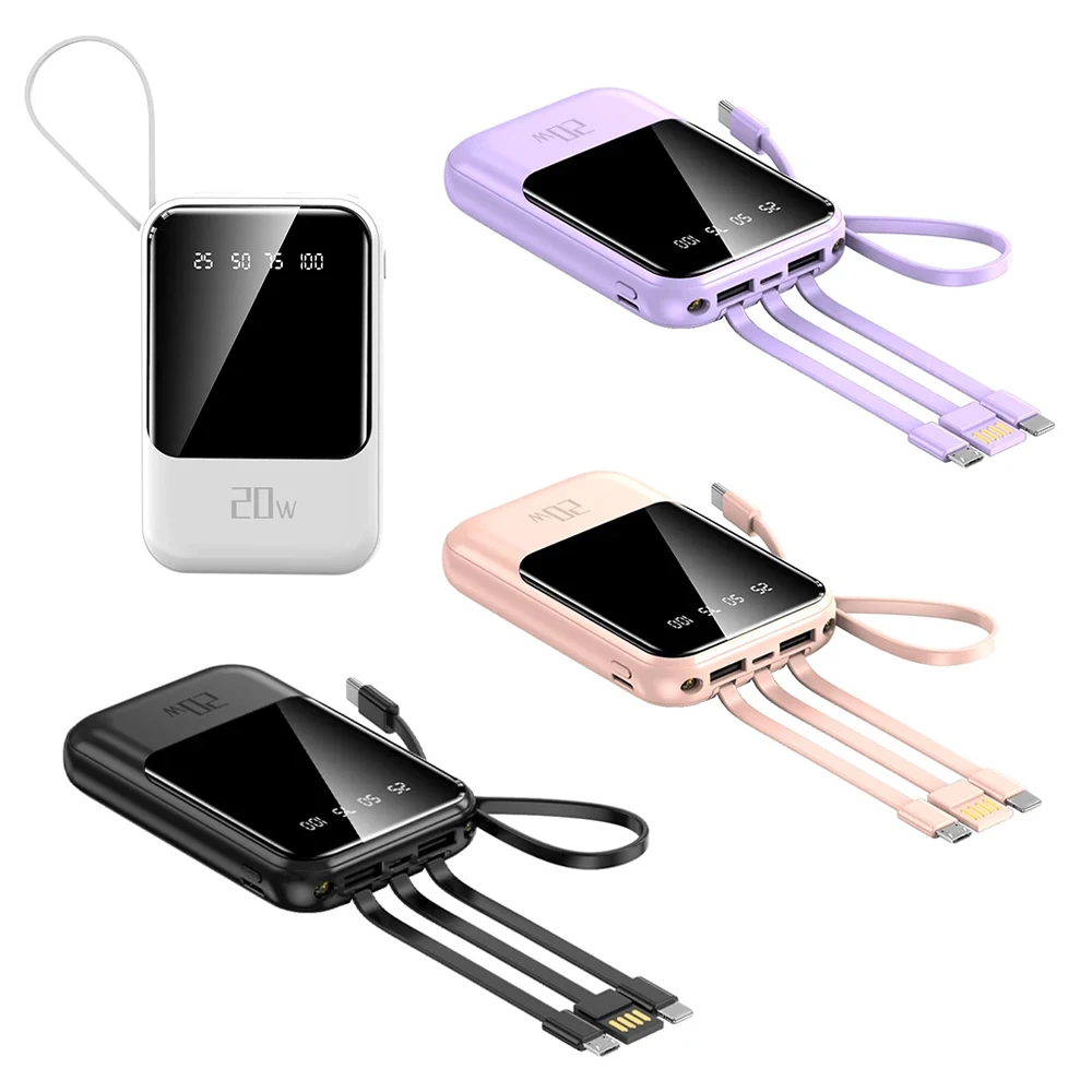 New Product Powerbank 4 in 1 Built In Cables Hot Sale Power Bank Fast Charging Power Banks 20000mah 10000 With Cables For Phones