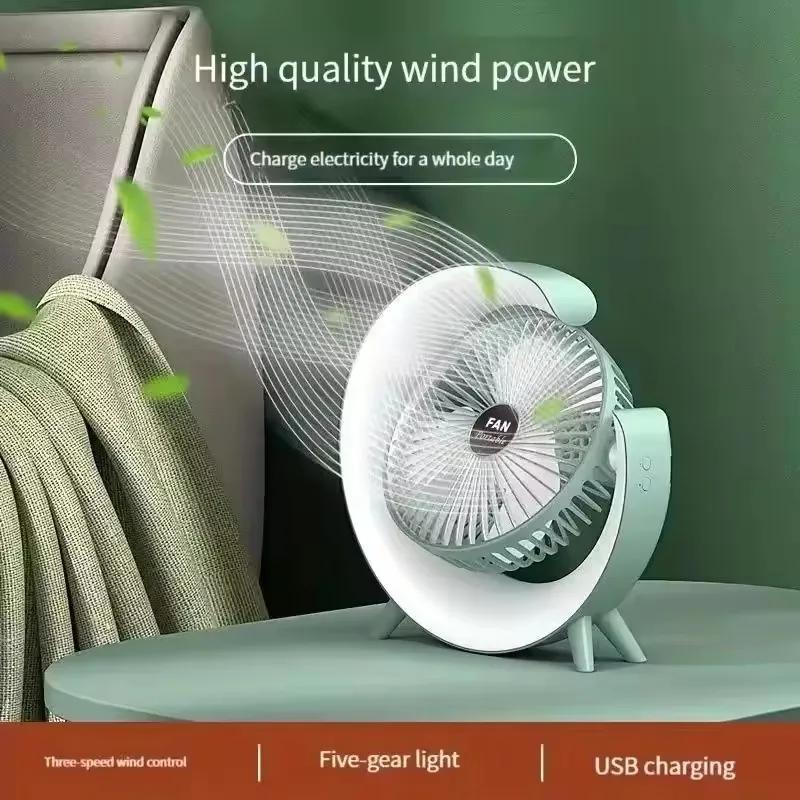 G Shape RGB Colorful LED Night Light Desktop Fan USB Rechargeable Home Portable Air Circulation Electric Portable Fan
