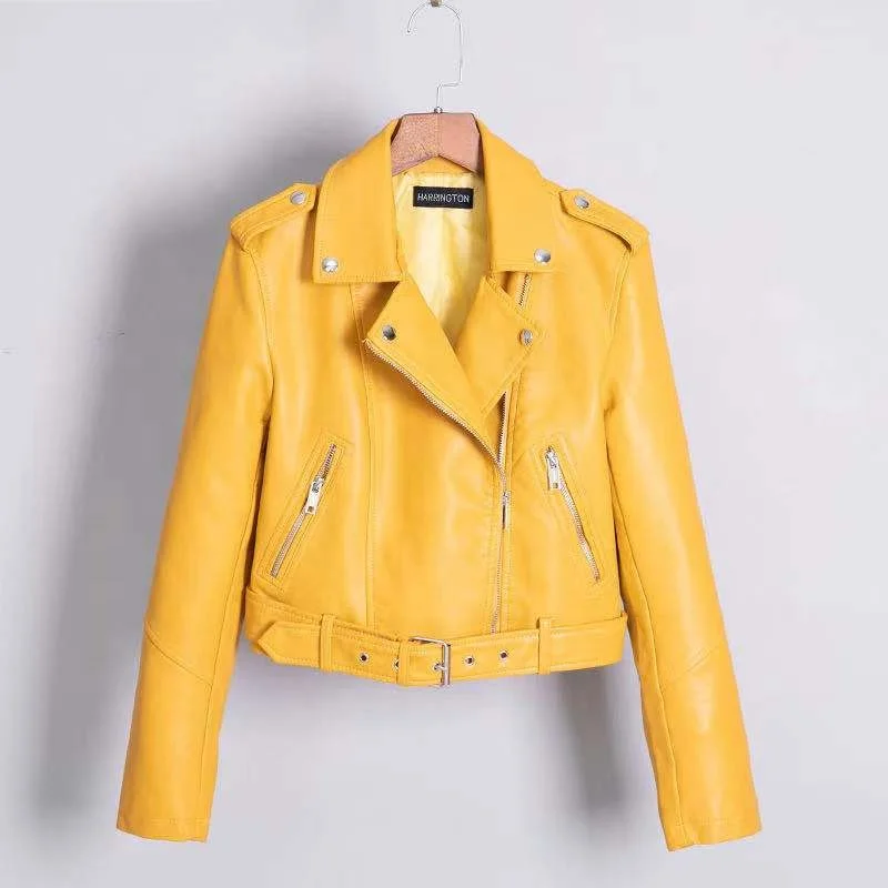 Женская Осенняя куртка из искусственной кожи, Байкерская короткая куртка на молнии с длинным рукавом, верхняя одежда, 2021