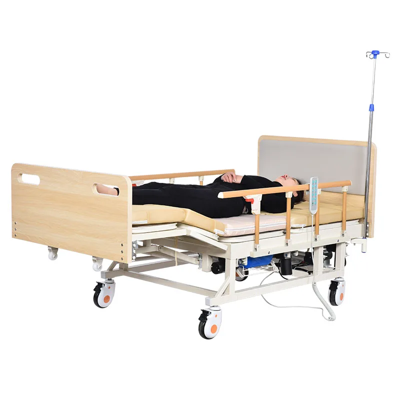 nursing hospital beds with wooden head&feet board nursing bed with bedpan bed table board competitive price