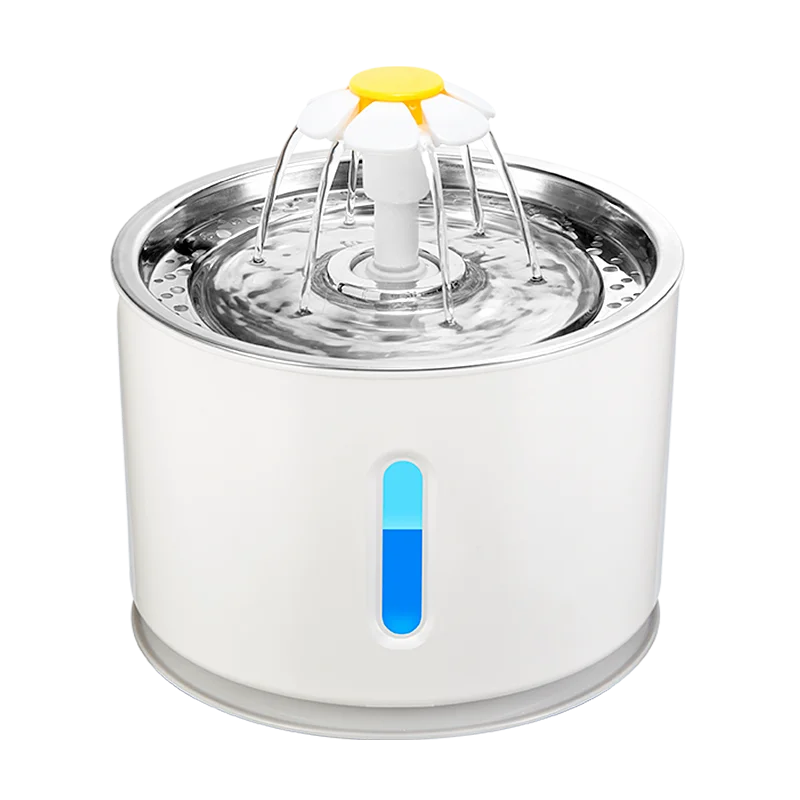 Petwant 2.4L 3 Filters Stainless Steel Smart Cat Fountain Silent Pump Water Shortage Alert Automatic Pet Water Dispenser