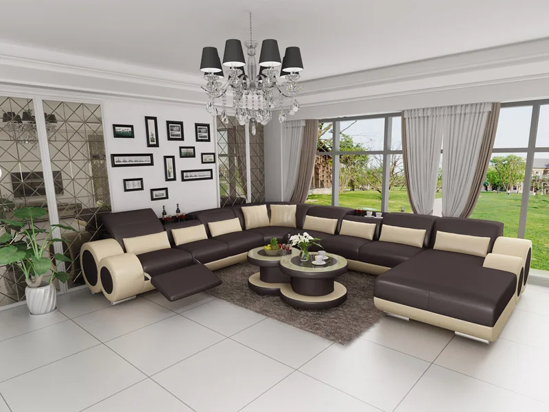 Modern leather u shaped sectional sofa couch bed 7 piece set furniture living room fabric velvet sofas manufacturers for home