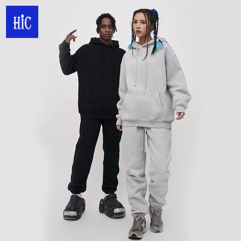 OEM Free Sample 380G Men Hoodie Set Sweatshirt 100% cotton Printed Oversize Pullover Hoodies sweatpants and hoodie set