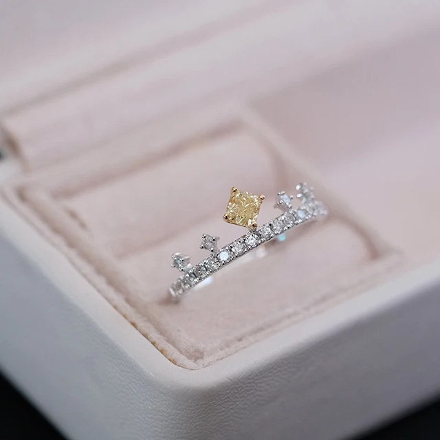 Yellow Diamond Ring Crown Ring Diamonds And White Gold Royal Style