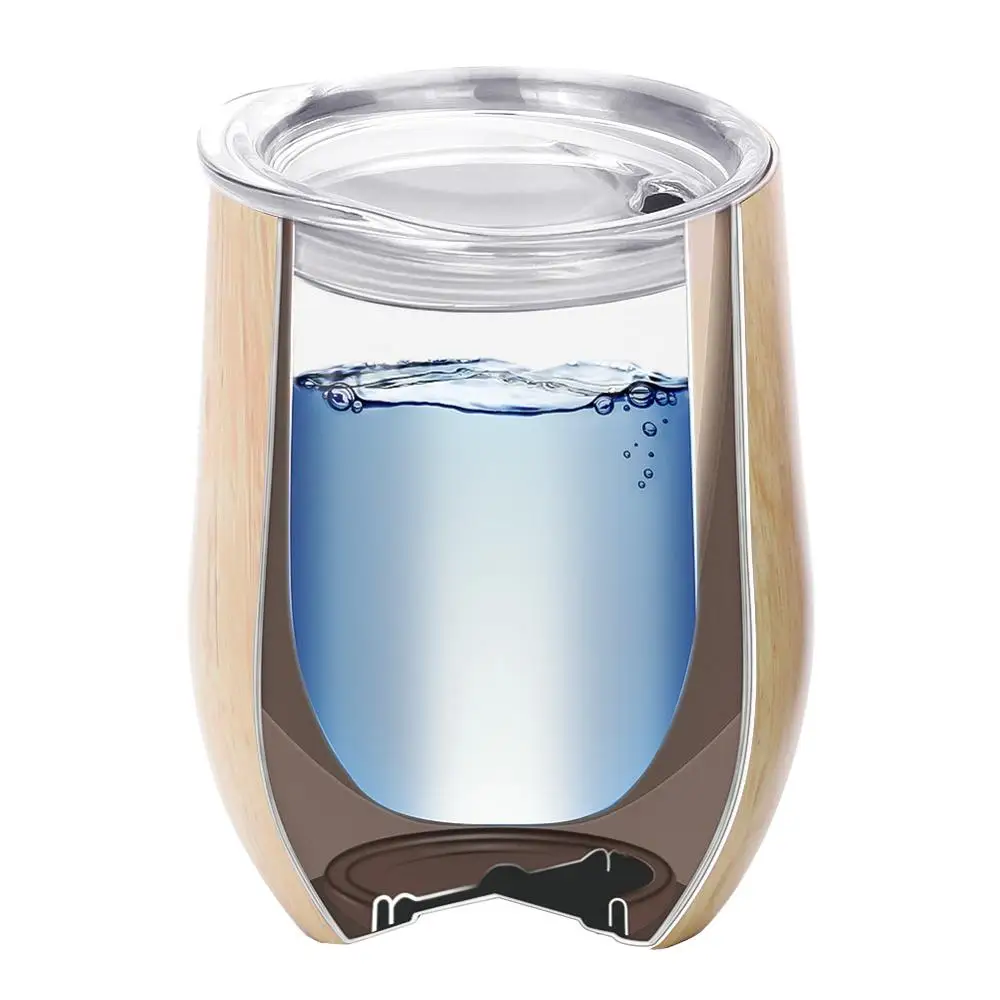 2022 Sweat Free Double Wall Vacuum Insulated Wine Tumbler 12 oz Wooden Grain Egg Cup For Coffee/Wine/Ice Cream