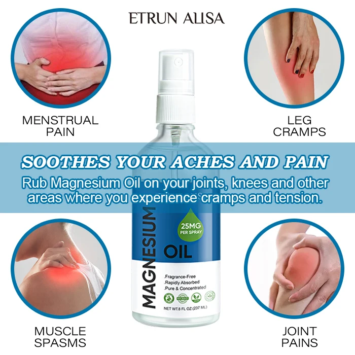 ETRUN ALISA Private Label Organic Foot Body Magnesium Oil Chloride Absorption Therapy Massage Pain Relief Body Oil