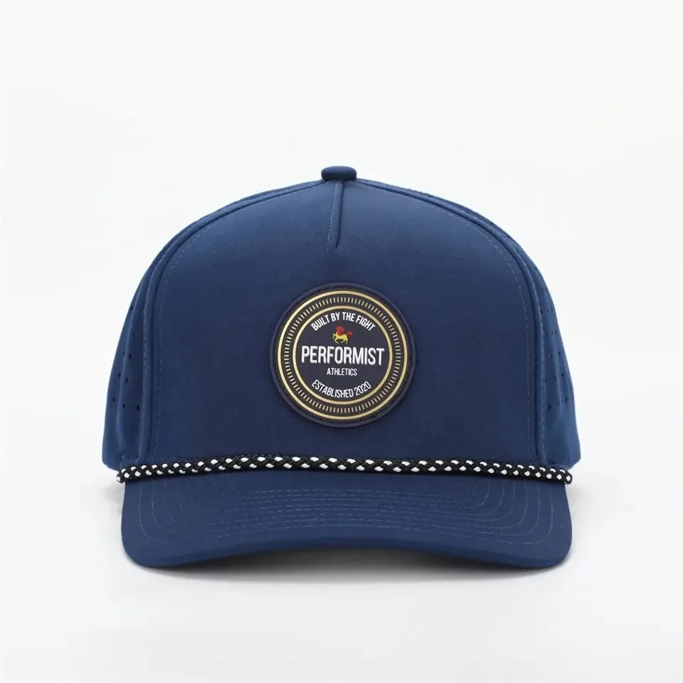 Custom Logo 5-Panel Curved Brim Trucker Hat Fashionable Sport Baseball Perforated Hat with rubber logo for Outdoor Travel