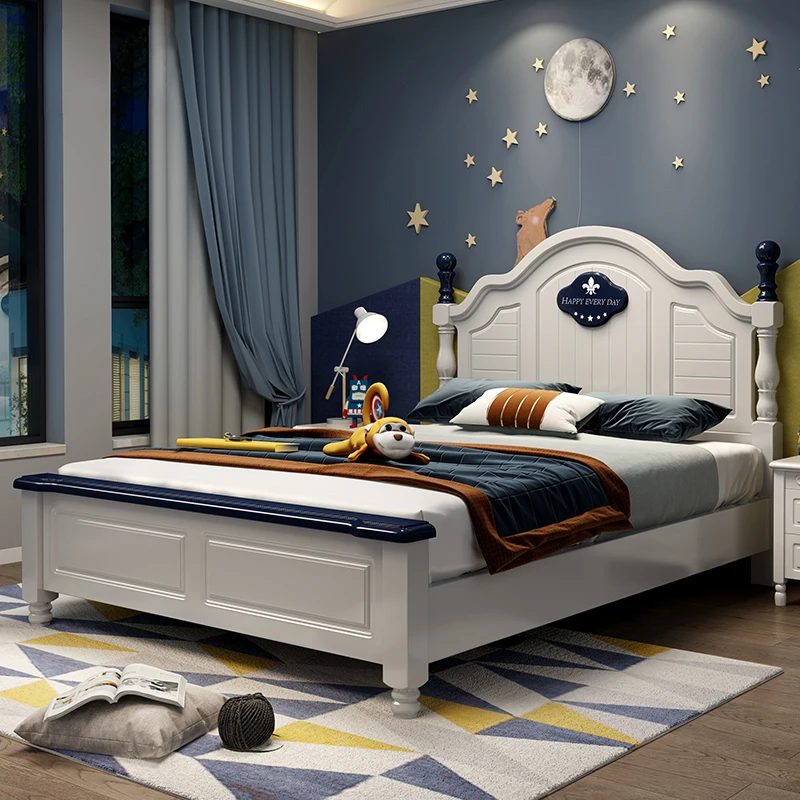 Односпальная кровать из цельного дерева 1,5 метра для мальчиков и девочек, кровать для принцессы 1,2 м, детская кровать для подростков в американском стиле