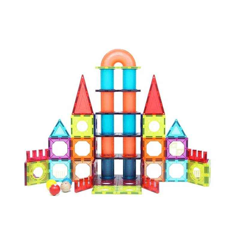 105 pcs 3D Pipe Ball Eco Friendly Magnetic Race Track Building Toys Marble Run Tiles ABS 1 Set Color Paper Box Block Set
