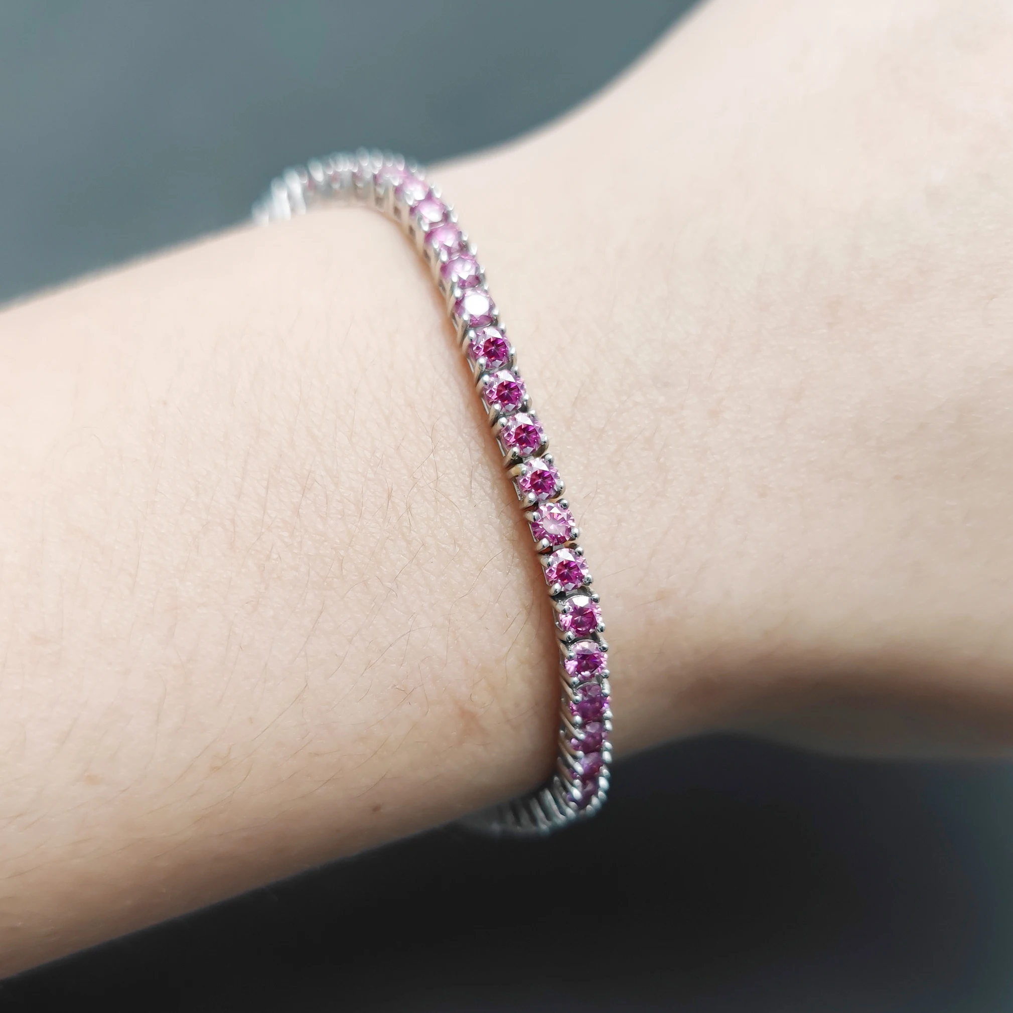Abiding Jewelry Factory Moissanite Diamond Chain Hip Hop Custom 925 Sterling Silver Women GRA Pink Moissanite Tennis Bracelet