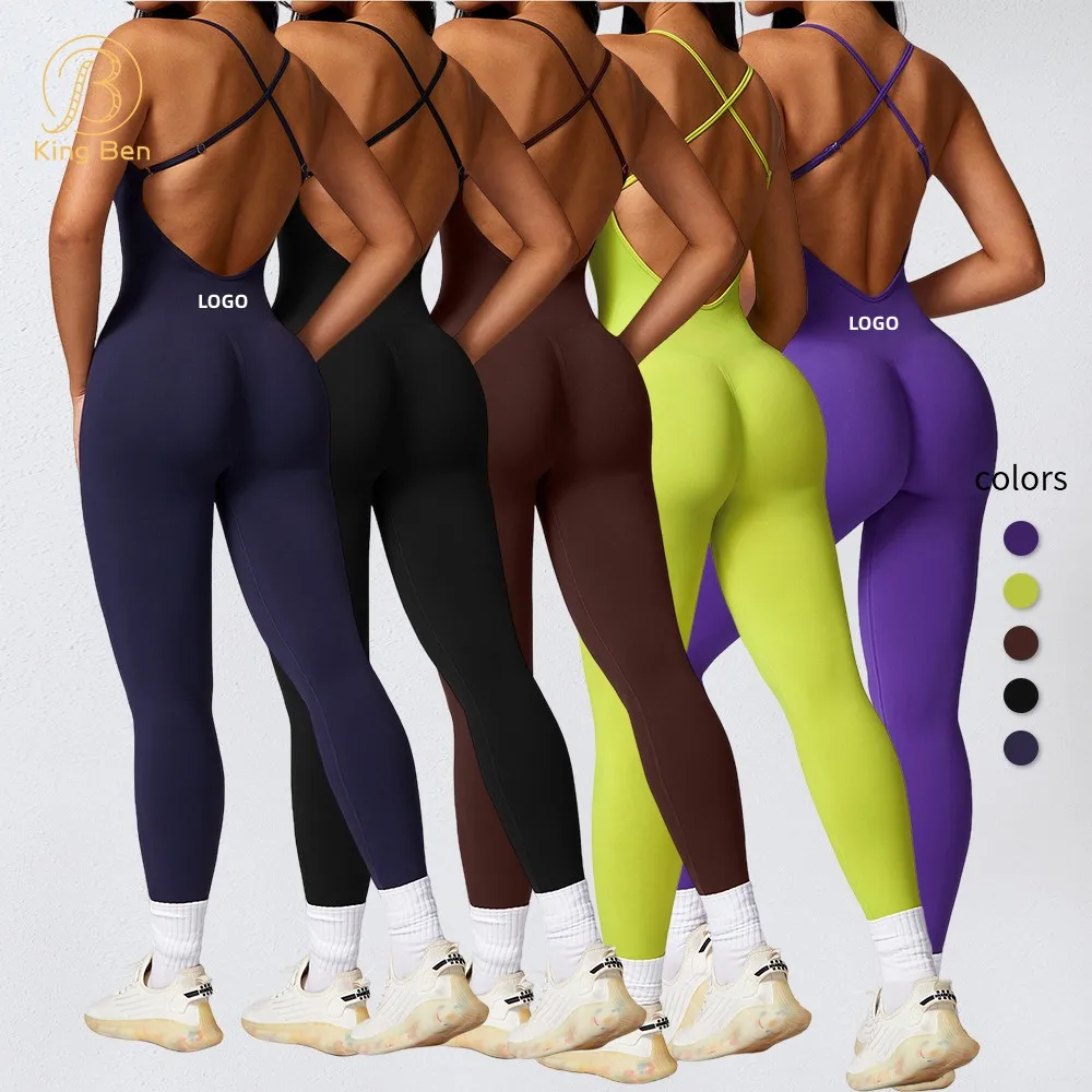 Wholesale Backless women-one-piece-jumpsuits yoga bodysuit sexy  sports fitness custom playsuits for girls