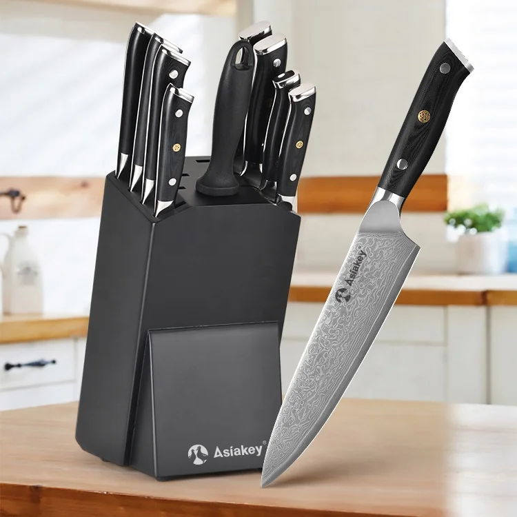 8 Piece Triple Blossom Damascus Knife Set VG-10 Core Steel with G10 Handle Custom Luxury Kitchen Knives